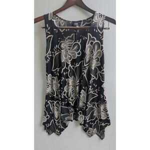 Forever Jade Short Sleeve Top Black White Floral Stretch Textured Womens SZ L